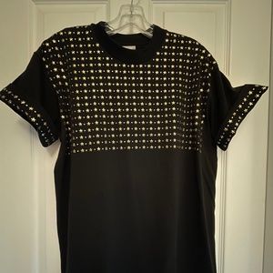 Dressy Black T-Shirt with Gold Stars and Rhinestones